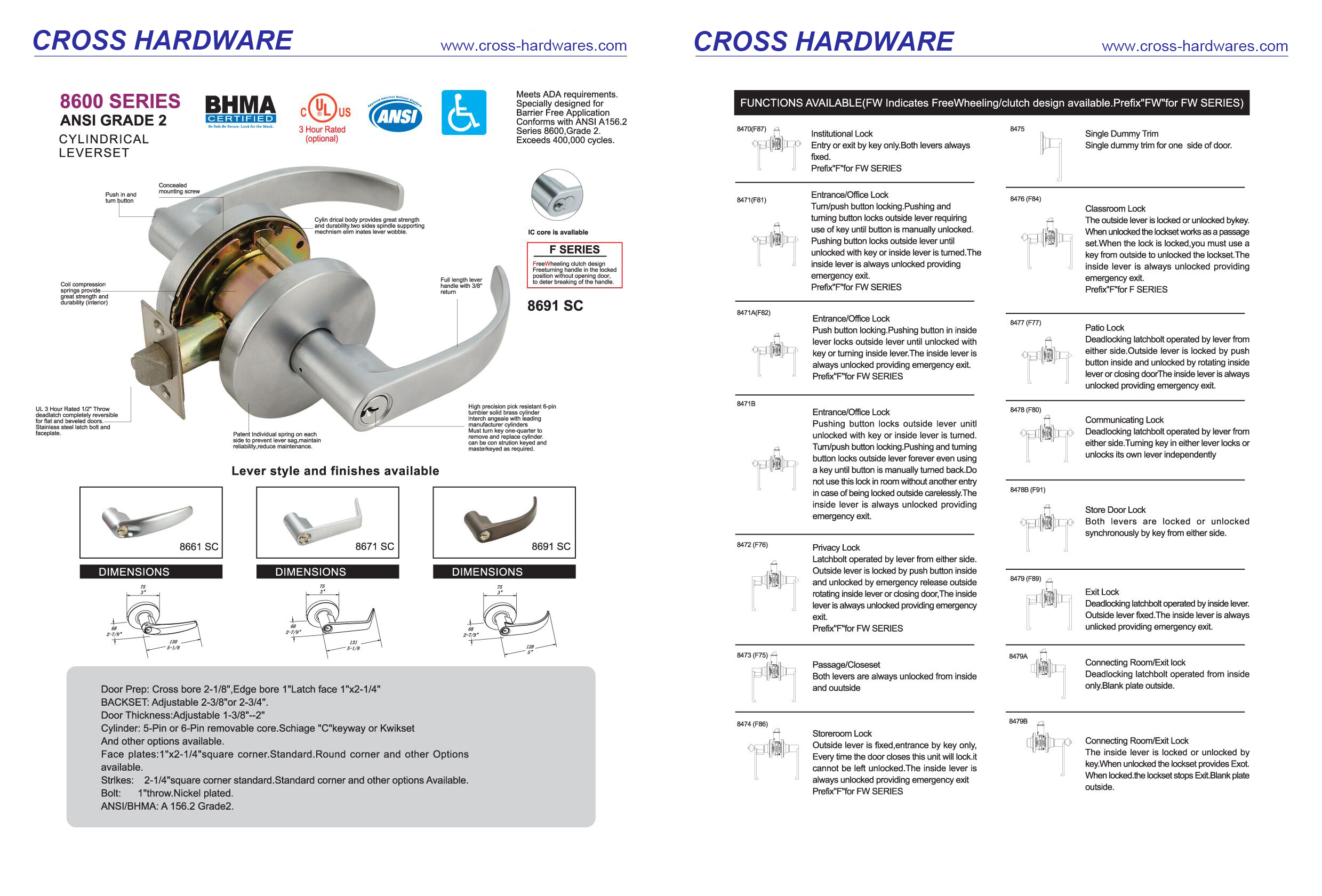Lever Lockset UL Listed 8671 display 1